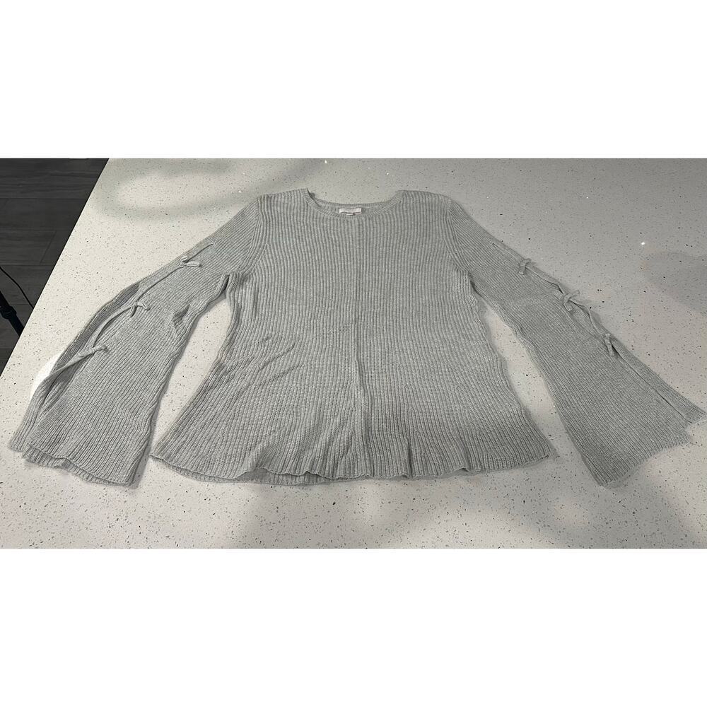 Lauren Conrad Sweater Women XL Gray Ribbed Split Bell Sleeve Cut out arms Scoop